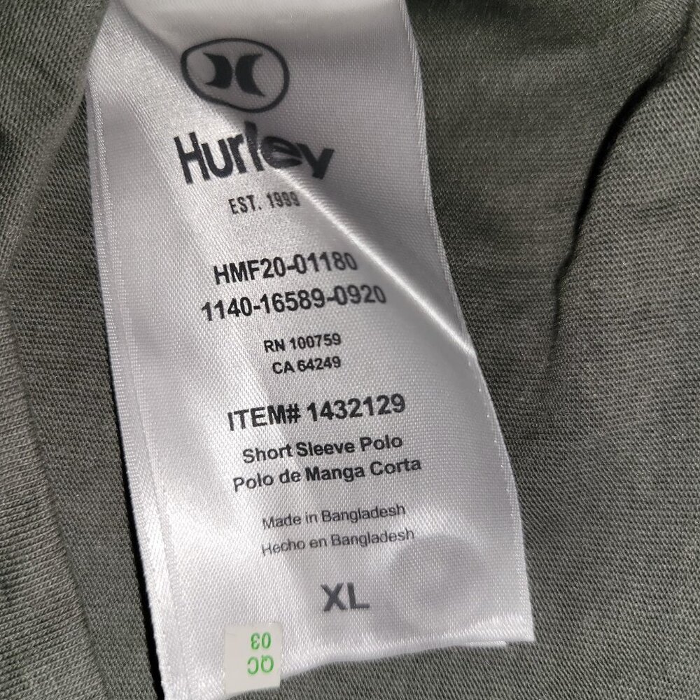 Hurley Men’s Olive Green Golf 2-button placket Polo Shirt - Size XL - NWOT - Picture 6 of 9